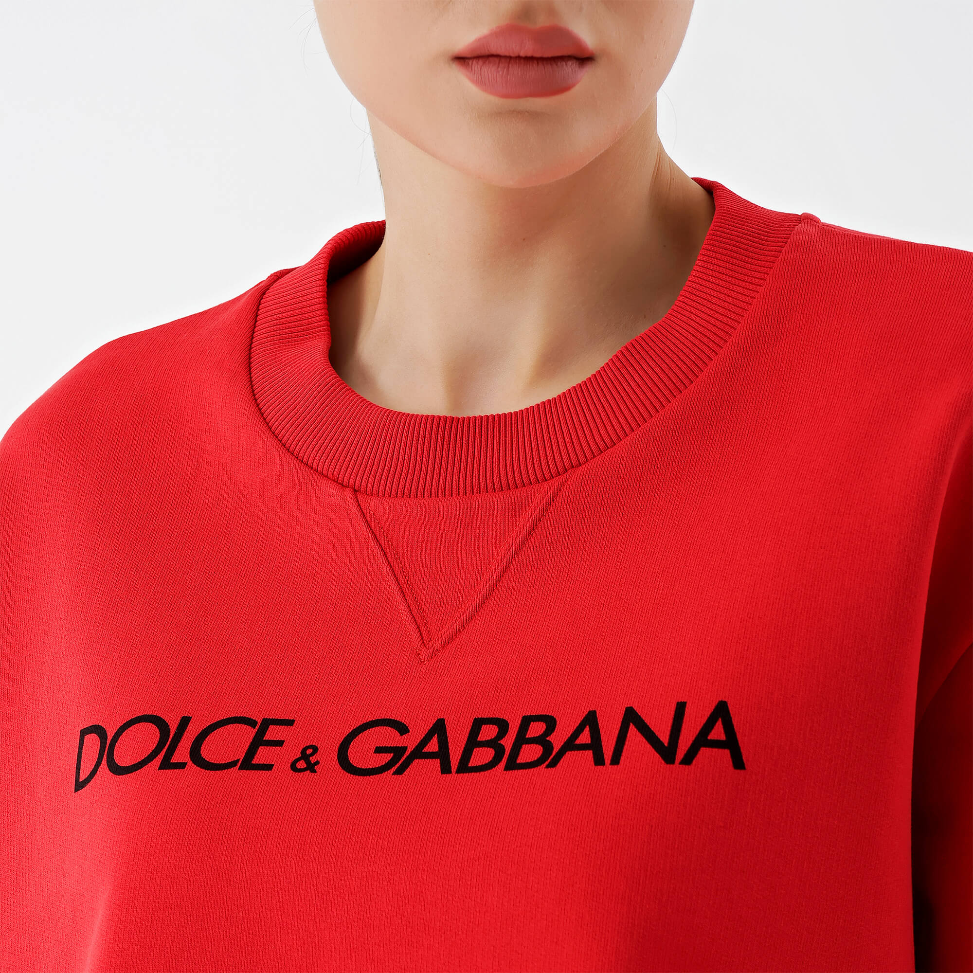 Dolce&Gabbana - Red Cotton Crop Sweatshirt